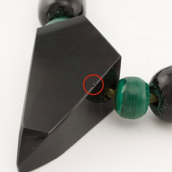 Vintage Silver Sheen Obsidian & Malachite Beaded Necklace with Geometric Pendant - Picture 7 of 10